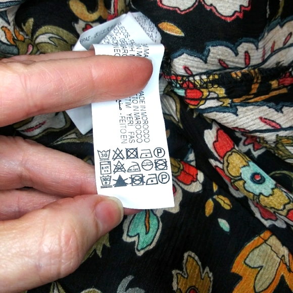 Zara Black, Rust, Ivory & Turquoise Boho Paisley Floral Cropped Gauzy Blouse - Picture 11 of 12